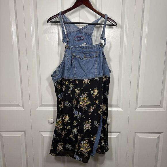Zanadi Denim Floral Romper Womens 24 Overall Dress Boho Cottagecore Y2K Trend - Picture 1 of 9
